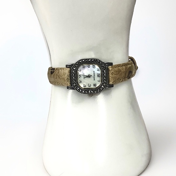 JUDITH JACK Swiss Movement MOP Face Marcasite Bezel Alligator Band Watch NWOT - Picture 17 of 17
